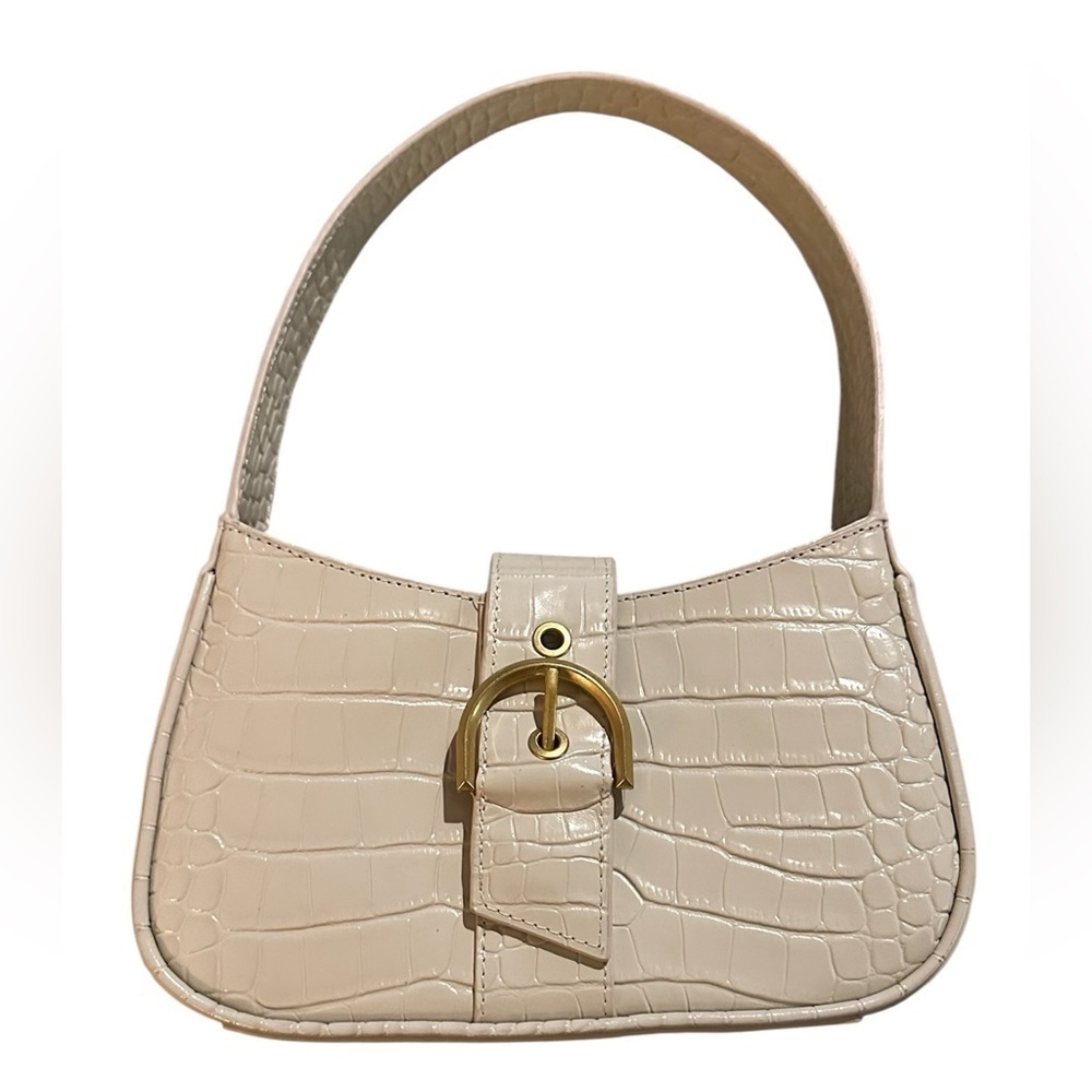 Elegant Cream Croc-Embossed leather Vince Camuto Women's Barlo shoulder bag.
